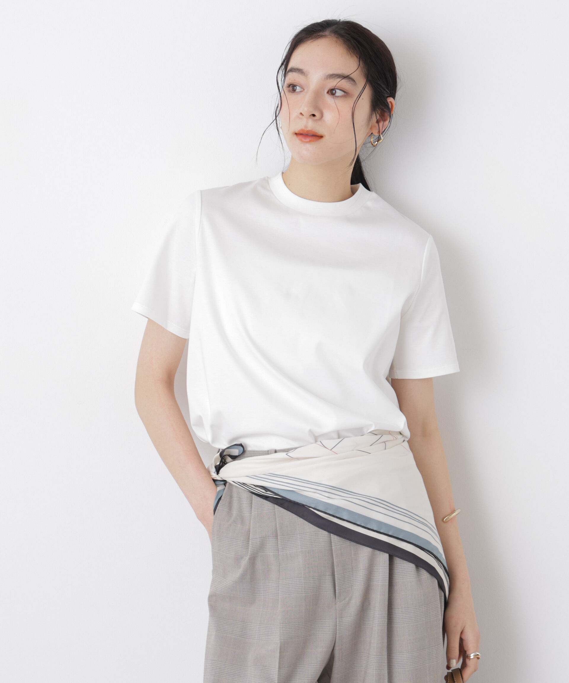 nano･universe「DressT/シルケットスムースモックネックTシャツ」|Tシャツ・カットソー|ホワイト