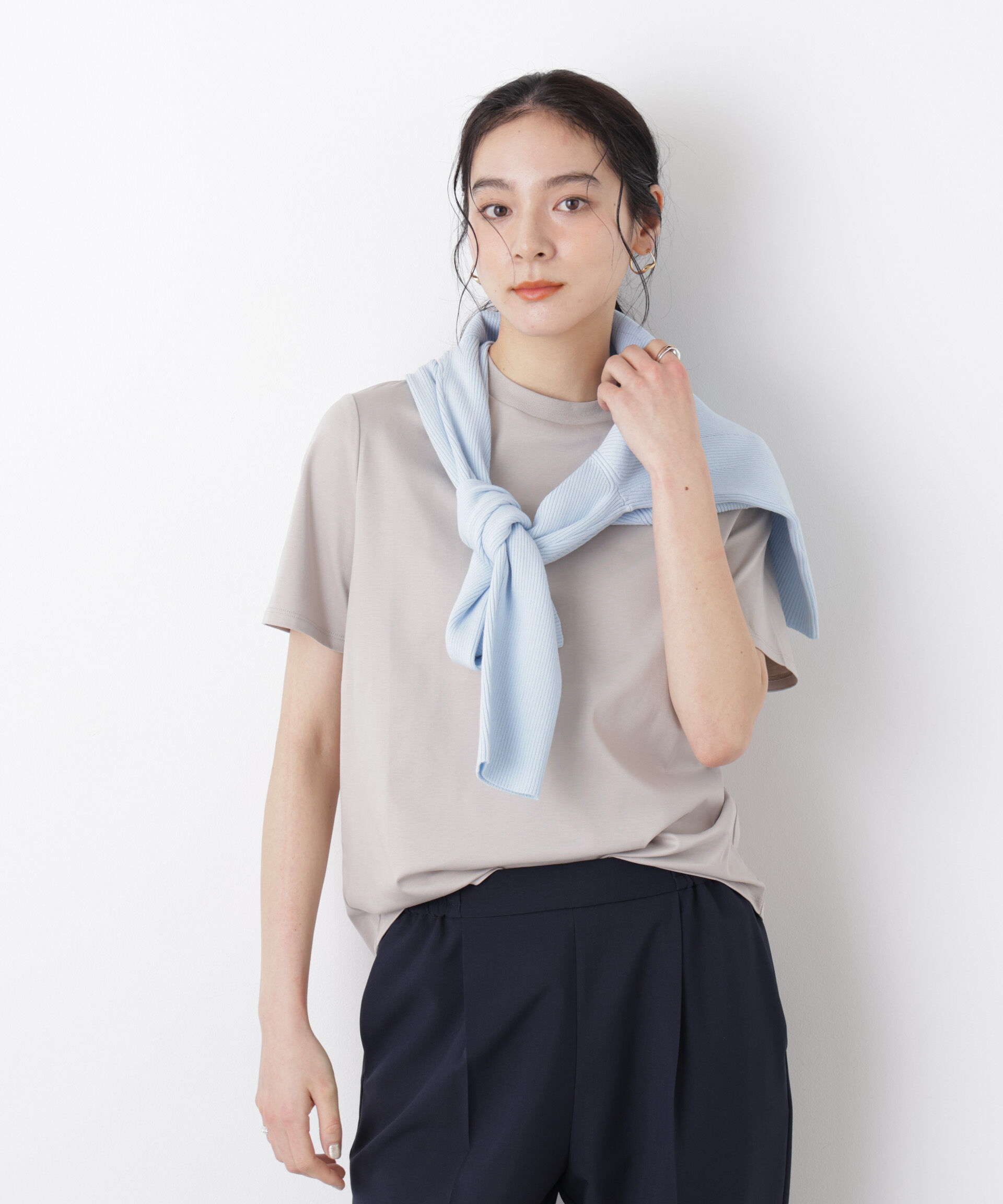 nano･universe「DressT/シルケットスムースモックネックTシャツ」|Tシャツ・カットソー|グレージュ3