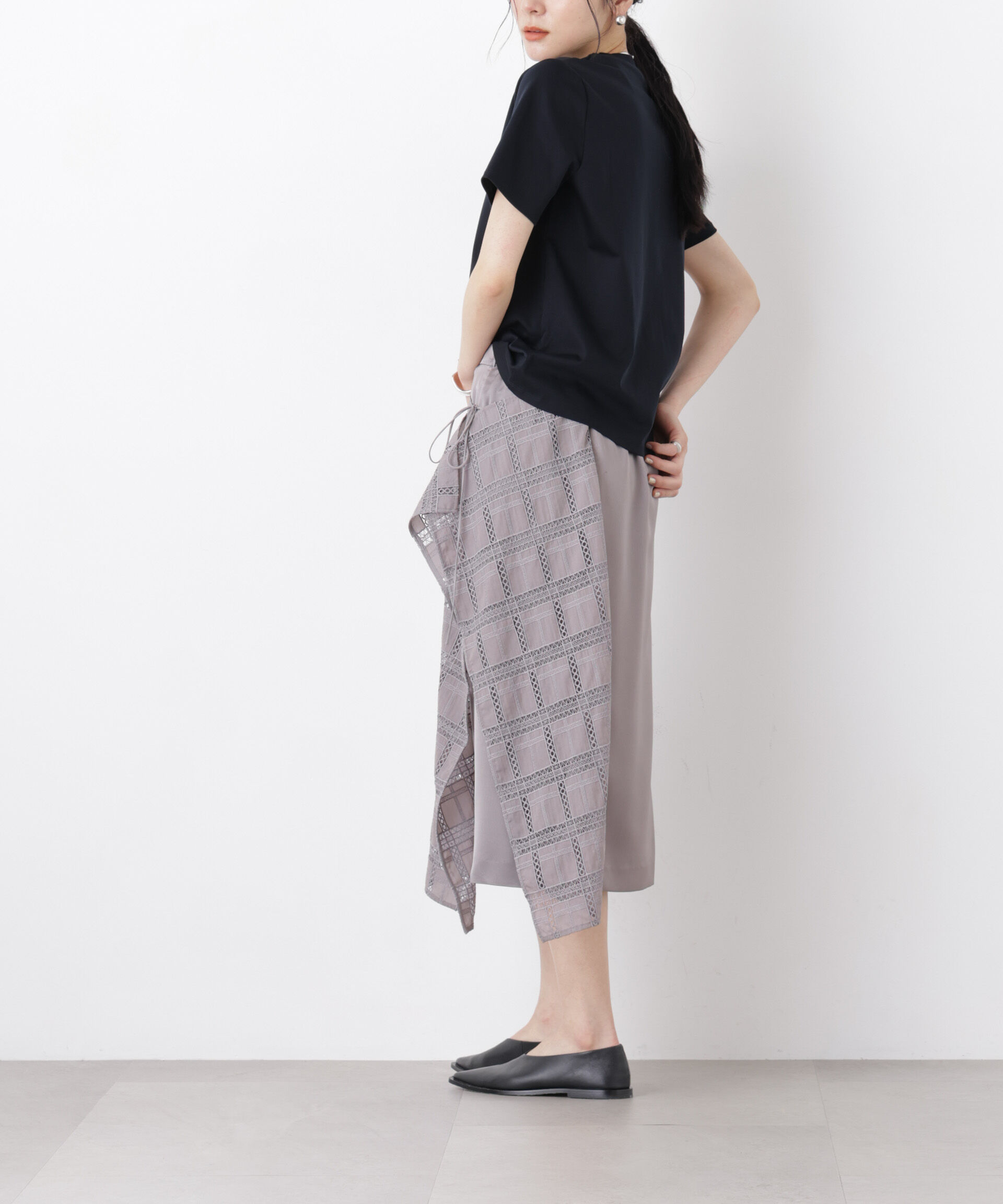 nano･universe「スクエアヘム刺繍レース切り替えスカート」|スカート|