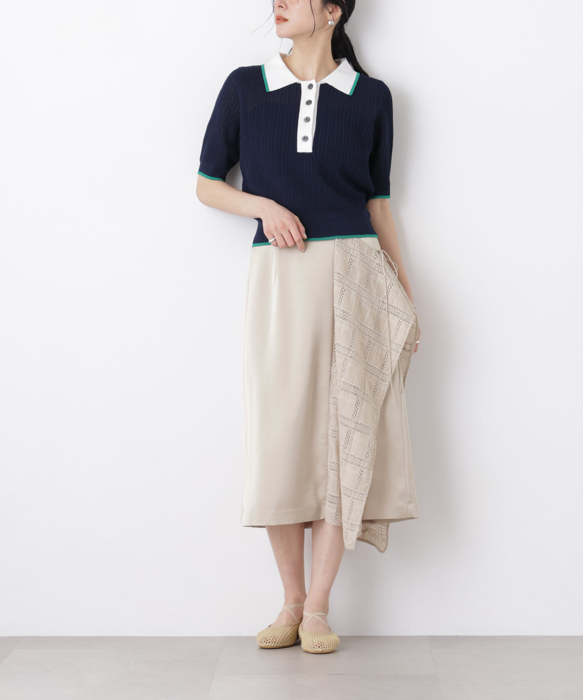 nano･universe「スクエアヘム刺繍レース切り替えスカート」|スカート|ライトベージ 1