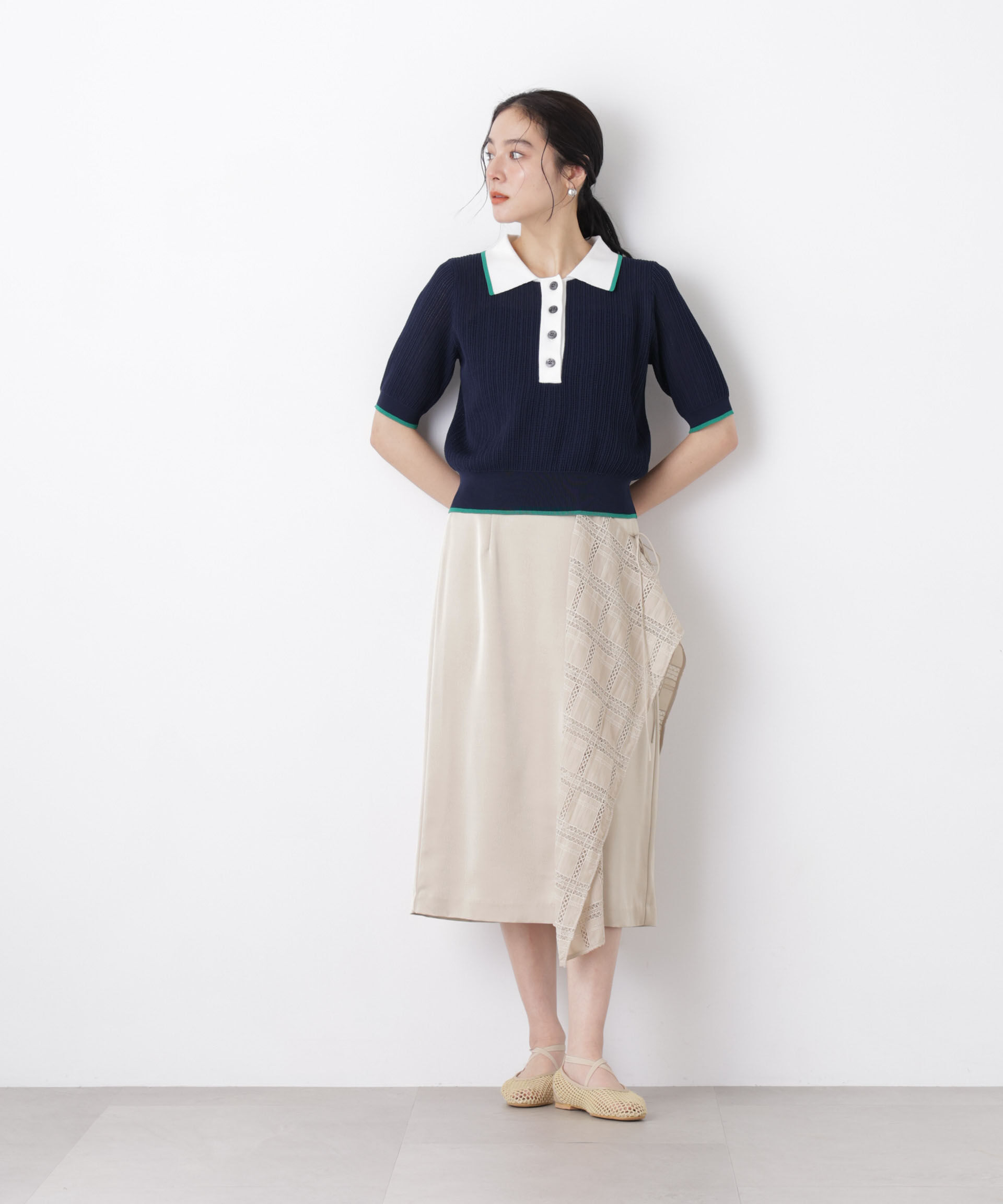 nano･universe「スクエアヘム刺繍レース切り替えスカート」|スカート|