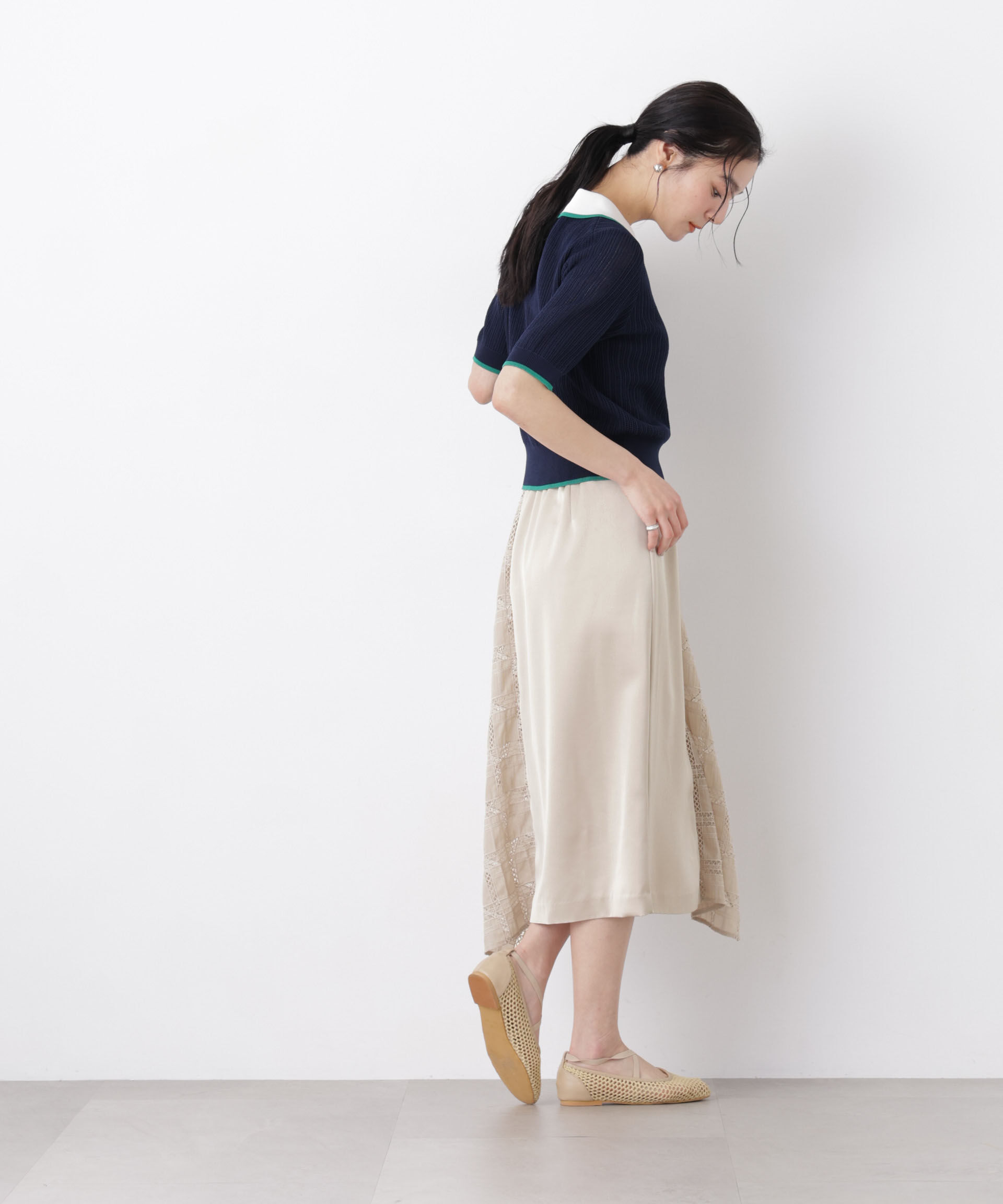 nano･universe「スクエアヘム刺繍レース切り替えスカート」|スカート|