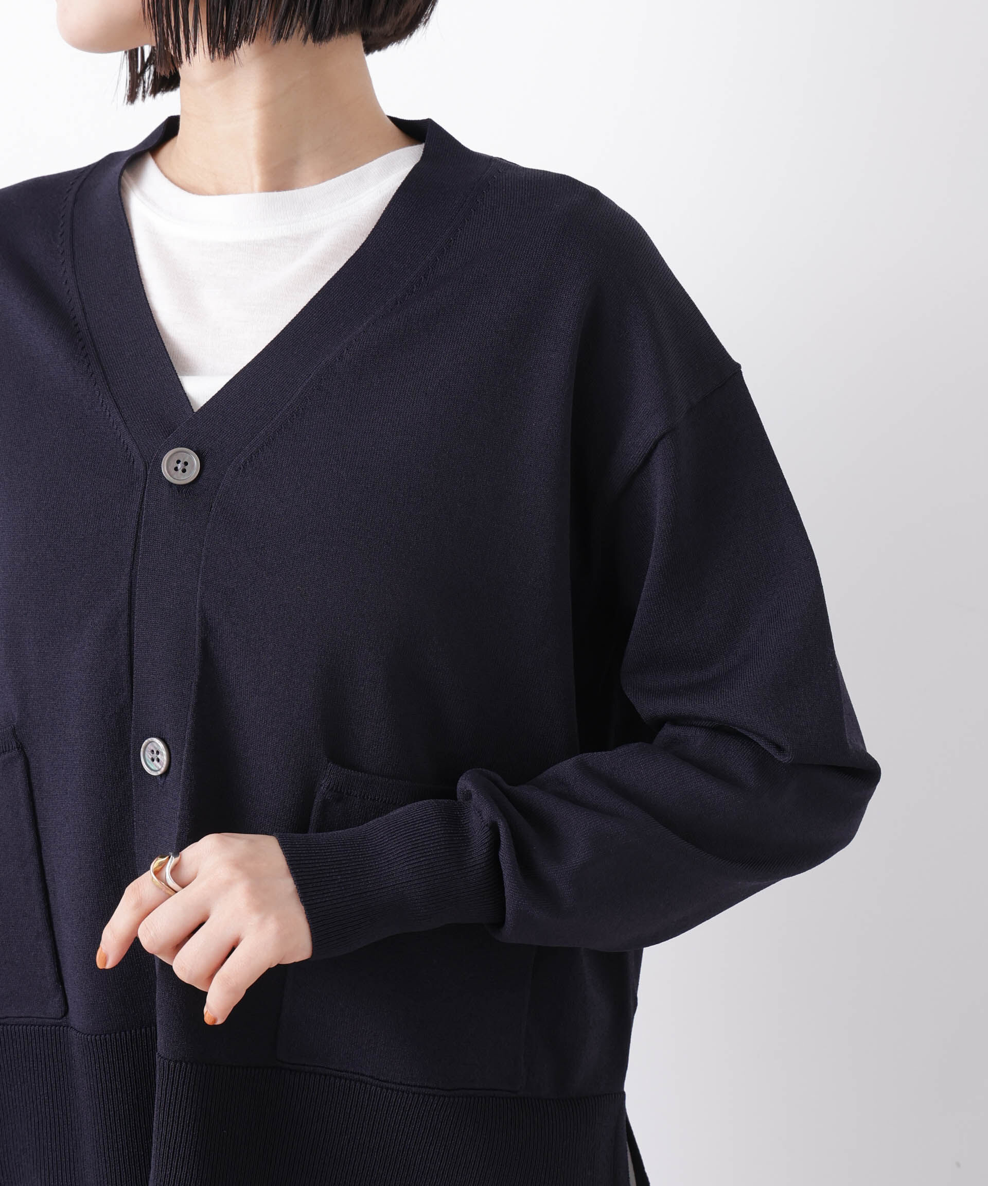 nano･universe「洗濯機洗い可UVカット接触冷感Vネックカーディガン」|ニット・セーター|