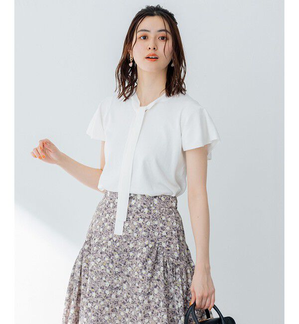 組曲「【洗える・前後着用可】コットンハイゲージボウタイ ニット」|ニット・セーター|ホワイト系