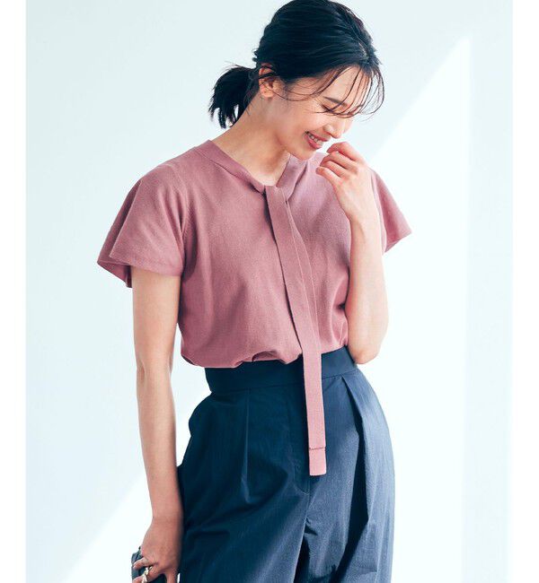 組曲「【洗える・前後着用可】コットンハイゲージボウタイ ニット」|ニット・セーター|ローズ系