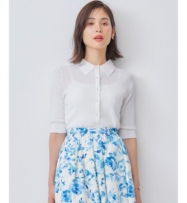 組曲「【WEB限定カラーあり】衿付きシアーニットポロ」|ニット・セーター|アイボリー系