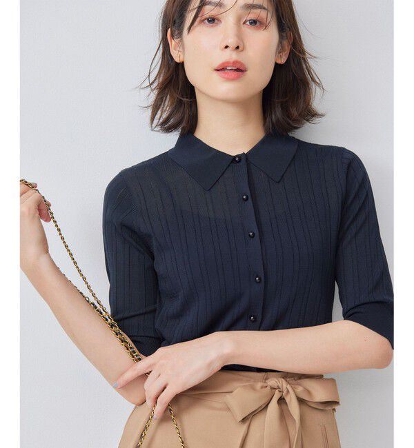 組曲「【WEB限定カラーあり】衿付きシアーニットポロ」|ニット・セーター|