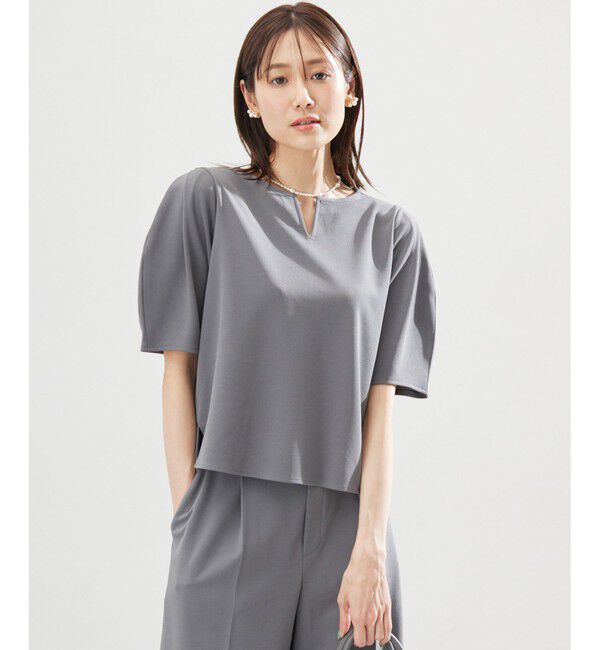 組曲「【WEB限定】ジョーゼットジャージーランタンスリーブ5分袖 ブラウス」|シャツ・ブラウス|グレー系