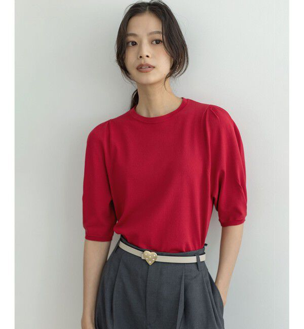 組曲「クルミボタン5分袖ニット」|ニット・セーター|レッド系