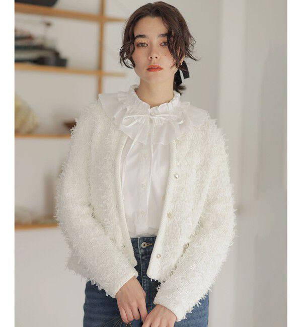 組曲「チュールヤーンファンシーニット ジャケット」|カーディガン|ホワイト系