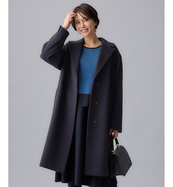 自由区「シャルムビーバーロング コート」|チェスターコート|ネイビー系