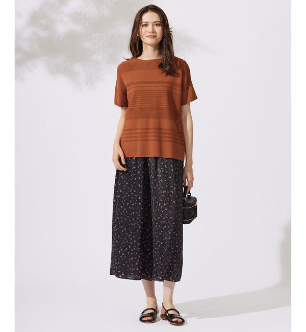 自由区「【UVカット・洗える】クレープストレッチボーダー ニット」|ニット・セーター|