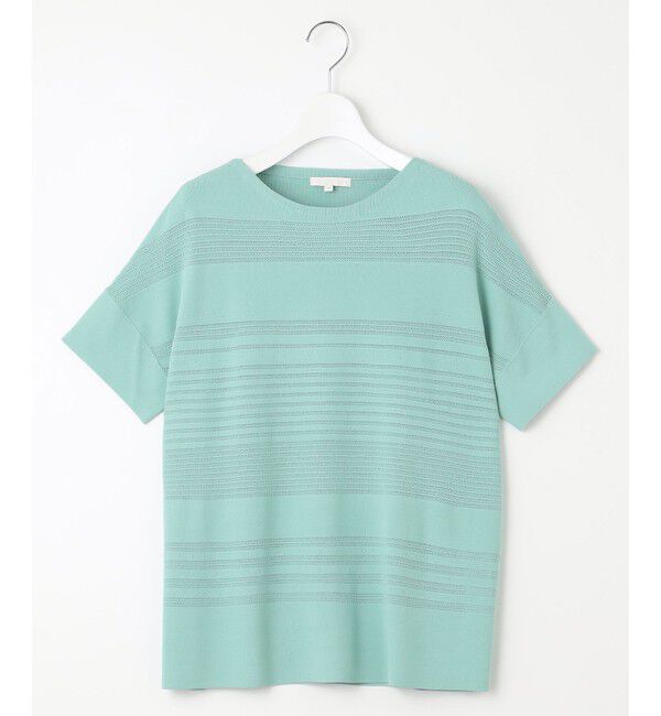 自由区「【UVカット・洗える】クレープストレッチボーダー ニット」|ニット・セーター|