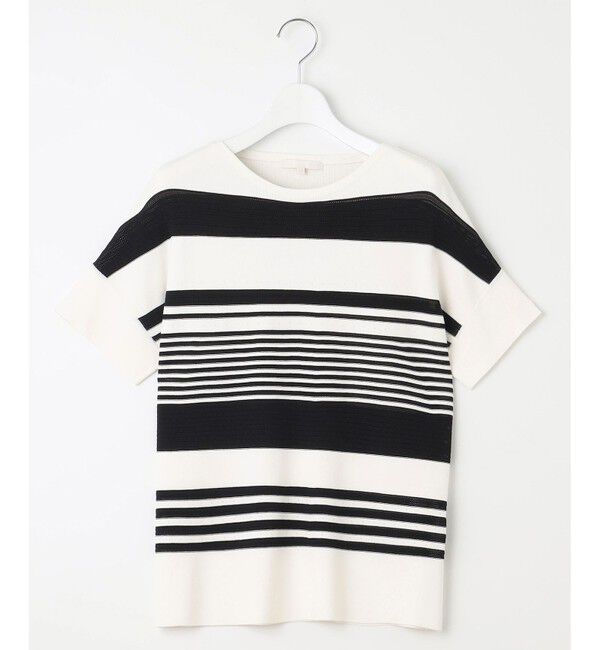 自由区「【UVカット・洗える】クレープストレッチボーダー ニット」|ニット・セーター|