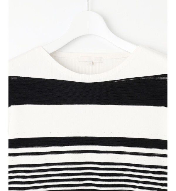 自由区「【UVカット・洗える】クレープストレッチボーダー ニット」|ニット・セーター|