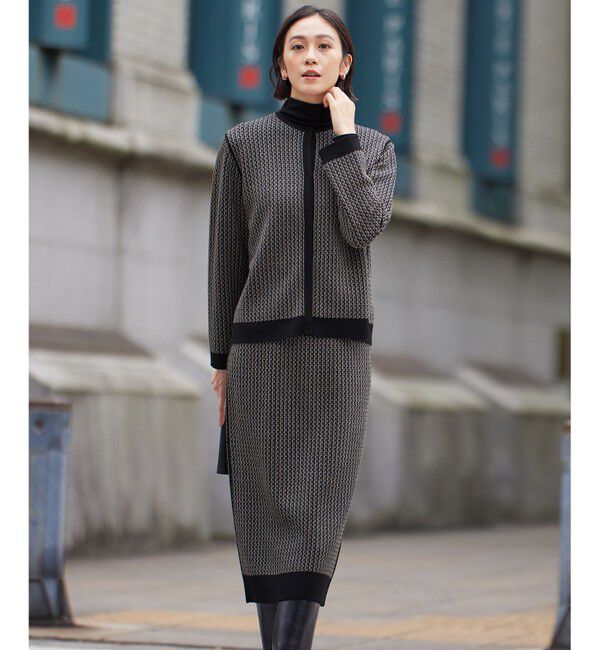 自由区「【洗える】リバーシブルニット セットアップ(カーディガン&times;タイトスカート)」|スーツ|