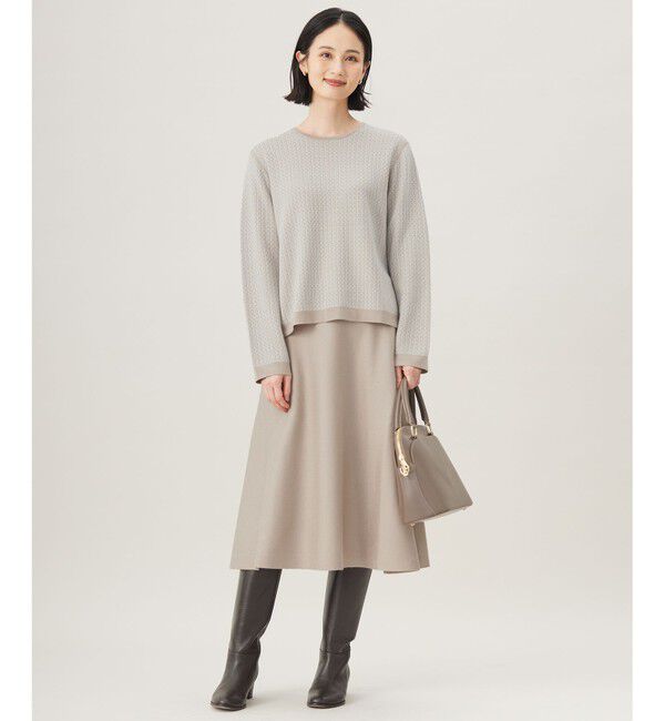 自由区「【WEB限定カラーあり・洗える】リバーシブルニット セットアップ(プルオーバー&times;フレアスカート)」|スーツ|ｸﾞﾚｰｼﾞ