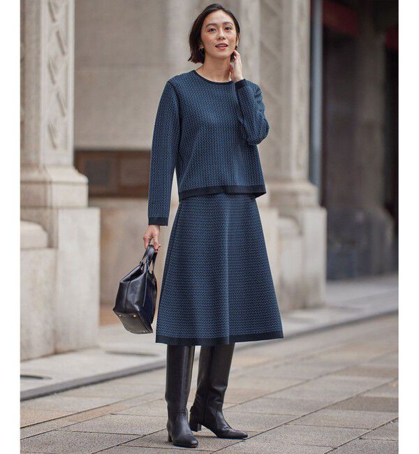 自由区「【WEB限定カラーあり・洗える】リバーシブルニット セットアップ(プルオーバー&times;フレアスカート)」|スーツ|[WEB限定]ﾈｲﾋ