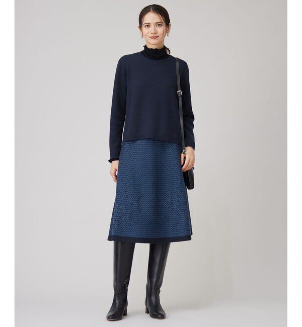 自由区「【WEB限定カラーあり・洗える】リバーシブルニット セットアップ(プルオーバー&times;フレアスカート)」|スーツ|