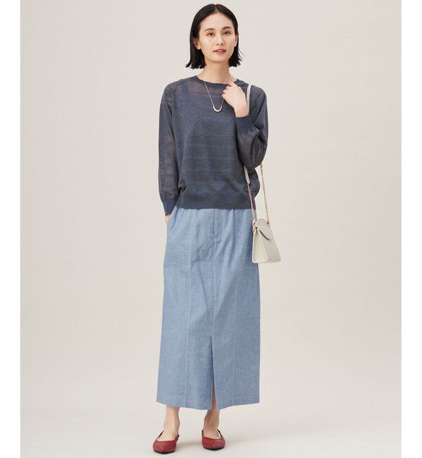 自由区「【洗える】コットンリネンシャンブレー スカート」|スカート|