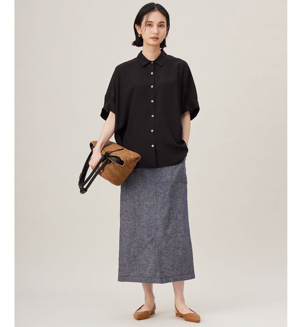 自由区「【洗える】コットンリネンシャンブレー スカート」|スカート|