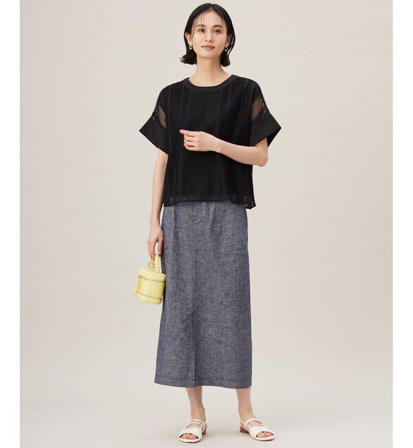 自由区「【洗える】コットンリネンシャンブレー スカート」|スカート|