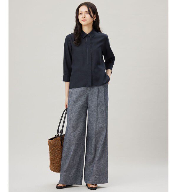 自由区「【接触冷感・吸水速乾・洗える】ナチュラルリネンクロップド丈 シャツ」|シャツ・ブラウス|