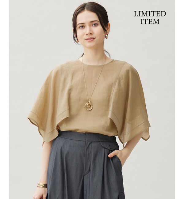 自由区「【WEB限定・接触冷感・洗える】シアーラミーローンイレギュラーヘムスリーブ ブラウス」|シャツ・ブラウス|ベージュ