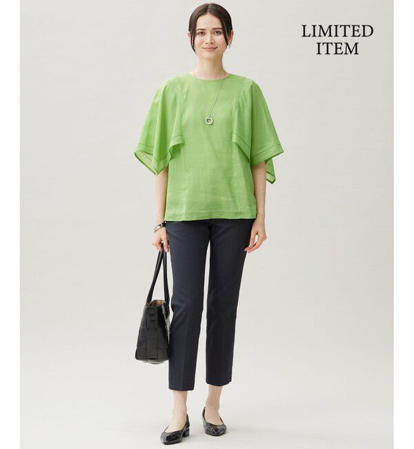 自由区「【WEB限定・接触冷感・洗える】シアーラミーローンイレギュラーヘムスリーブ ブラウス」|シャツ・ブラウス|