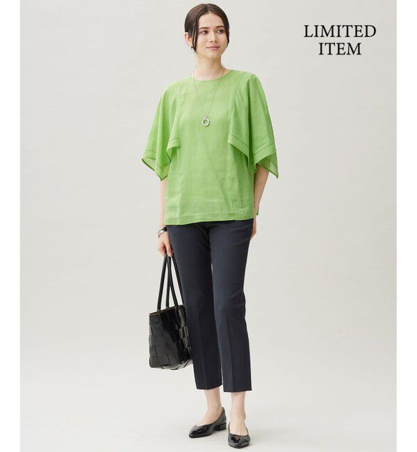 自由区「【WEB限定・接触冷感・洗える】シアーラミーローンイレギュラーヘムスリーブ ブラウス」|シャツ・ブラウス|