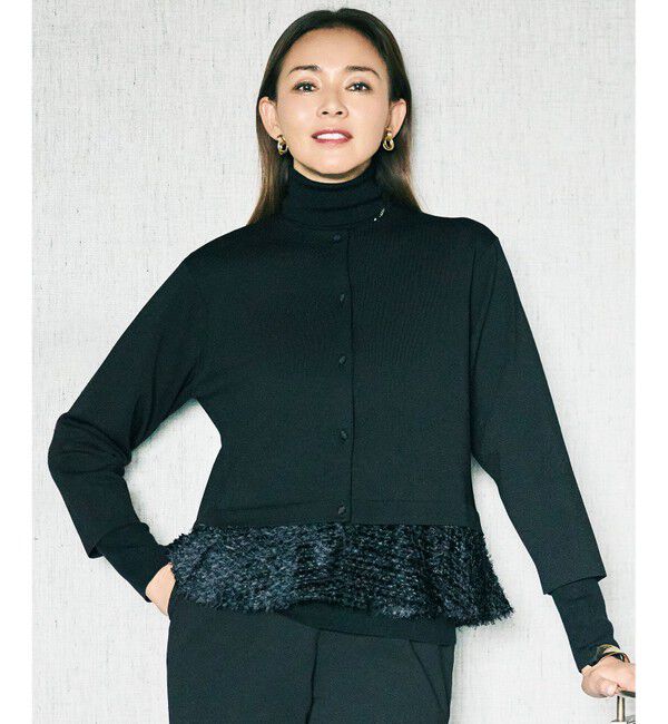 自由区「【SHIHOさん着用】ジャカードコンビ カーディガン」|カーディガン|ブラック