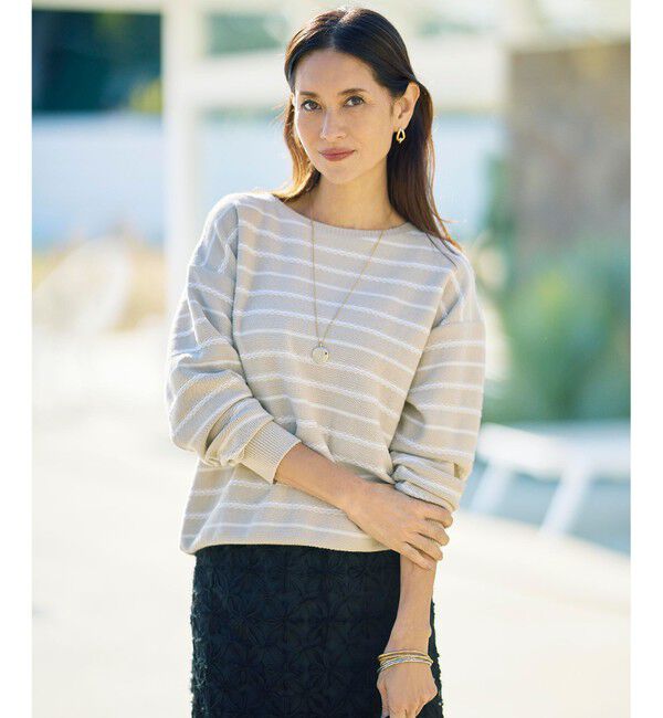 自由区「【ベーシック・着回し抜群】コットンポリミドルゲージボーダー ニット」|ニット・セーター|