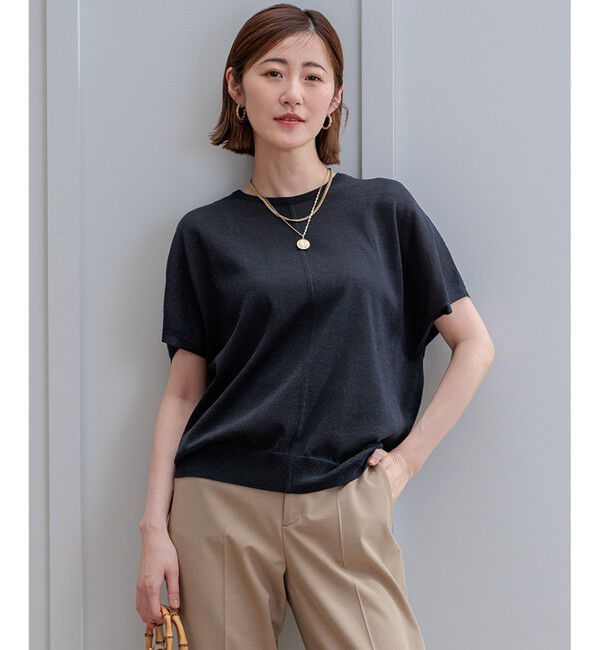 23区「【洗える】クリスピーシアールレックス フレンチスリーブ プルオーバー」|ニット・セーター|ダルブルー系