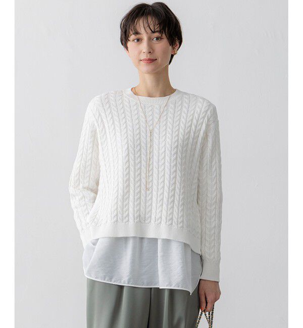 23区「【Oggi3月号掲載/洗える】コットンギマ ケーブル ニット」|ニット・セーター|ホワイト系