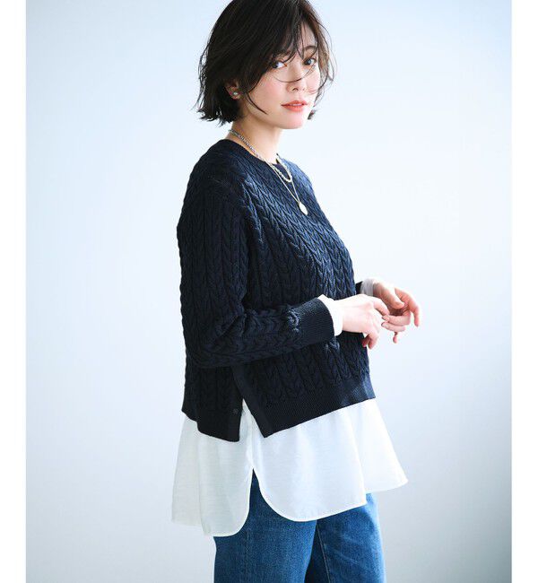 23区「【Oggi3月号掲載/洗える】コットンギマ ケーブル ニット」|ニット・セーター|