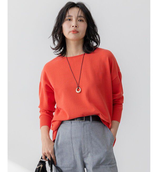 23区「【洗える】コットンポリエステルストレッチ オーバーサイズ ニット」|ニット・セーター|レッド系