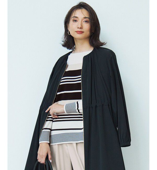 23区「【洗える】コットンポリエステルストレッチ オーバーサイズ ニット」|ニット・セーター|オフ&times;ブラック