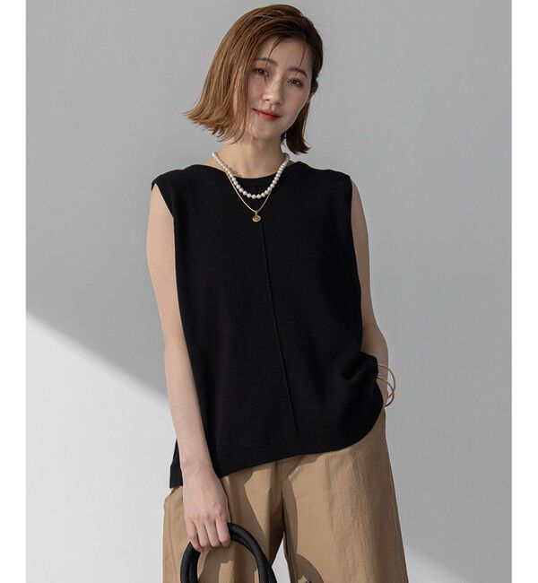 23区「【洗える】ツイストデザイン ノースリーブ ニット」|ニット・セーター|ブラック系