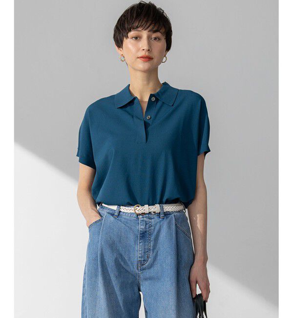 23区「【洗える】レーヨンポリエステルストレッチ フレンチスリーブ ポロニット」|ニット・セーター|ﾀﾞｰｸﾌﾞ