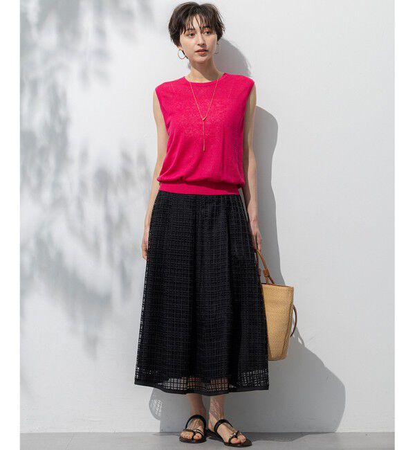 23区「【洗える】ピュアリネンハイゲージ ノースリーブ ニット」|ニット・セーター|