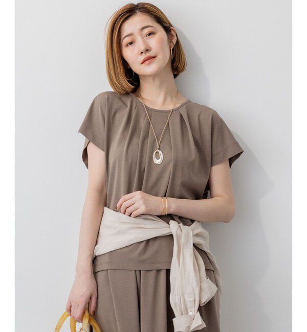 23区「【接触冷感/洗える】ツイストコットンプレーティング タックデザイン カットソー」|Tシャツ・カットソー|ブラウン系