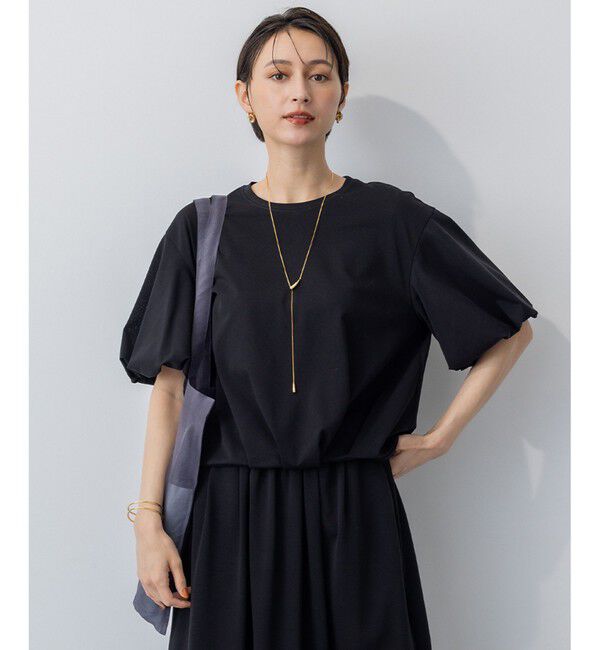 23区「【WEB&一部店舗限定/接触冷感】ツイストコットンプレーティング バルーンスリーブ カットソー」|Tシャツ・カットソー|ブラック系