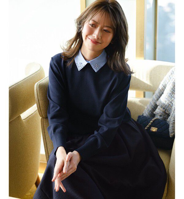 23区「【WEB&一部店舗限定】ビジューデザイン 2WAY ニット」|ニット・セーター|ネイビー系