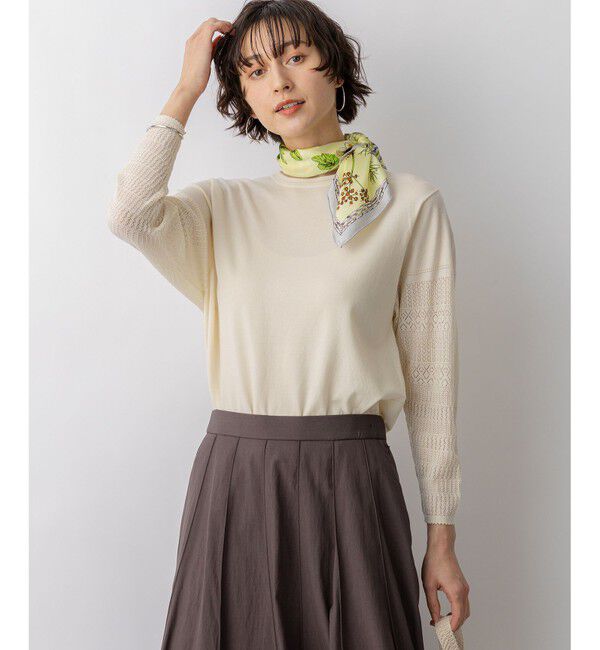 23区「ネオコンフォートストレッチ レーシーデザイン ニット」|ニット・セーター|アイボリー系