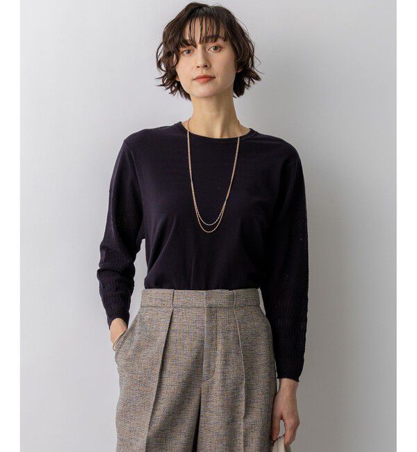 23区「ネオコンフォートストレッチ レーシーデザイン ニット」|ニット・セーター|ネイビー系