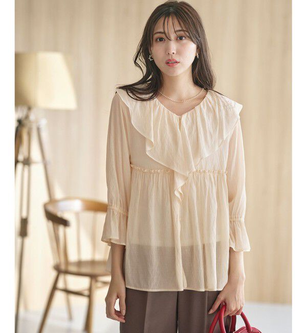any SiS「【洗える】シアーヴィンテージライクラッフル ブラウス」|シャツ・ブラウス|アイボリー