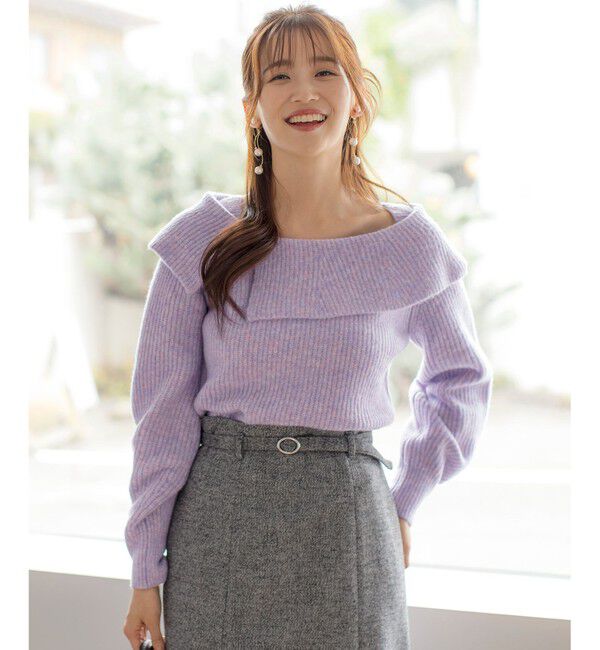 any SiS「【洗える】オフショル ニット」|ニット・セーター|ラベンダー