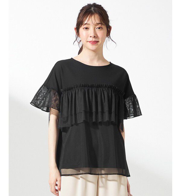 any SiS「【洗える】チュール重ね プルオーバー」|Tシャツ・カットソー|ブラック