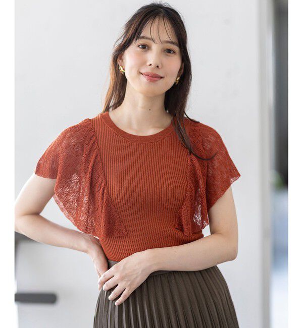 any SiS「【洗える】レーシーフレアスリーブ ニット」|ニット・セーター|テラコッタ