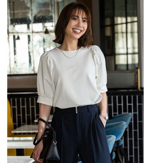 ANY SIS「シャイニーラメパフスリーブ カットソー」|Tシャツ・カットソー|シャンパン